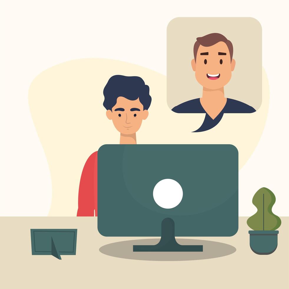 Man with computer on desk vector design