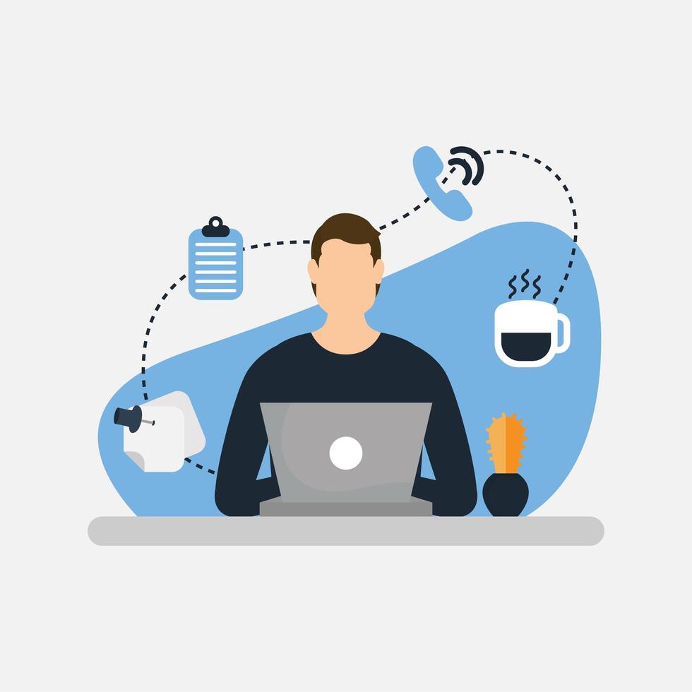 Man with laptop and icon set vector design