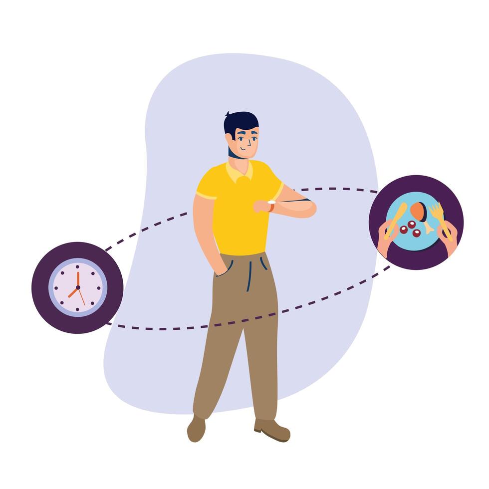 Man with clock and chicken plate vector design