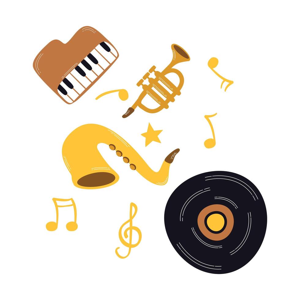 music vinyl disk with instruments vector