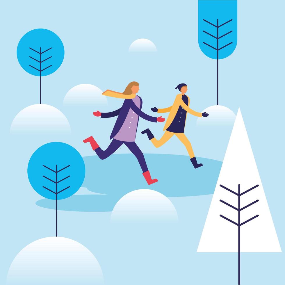 mujer y hombre corriendo en el diseño vectorial de nieve vector