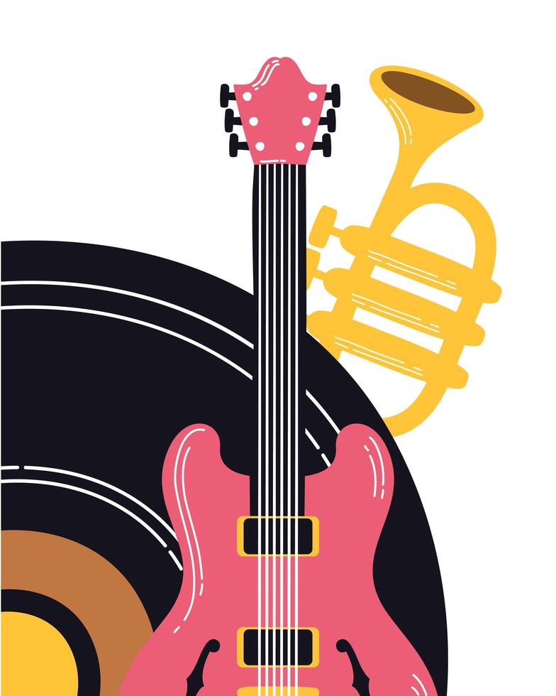 music vinyl disk with instruments vector