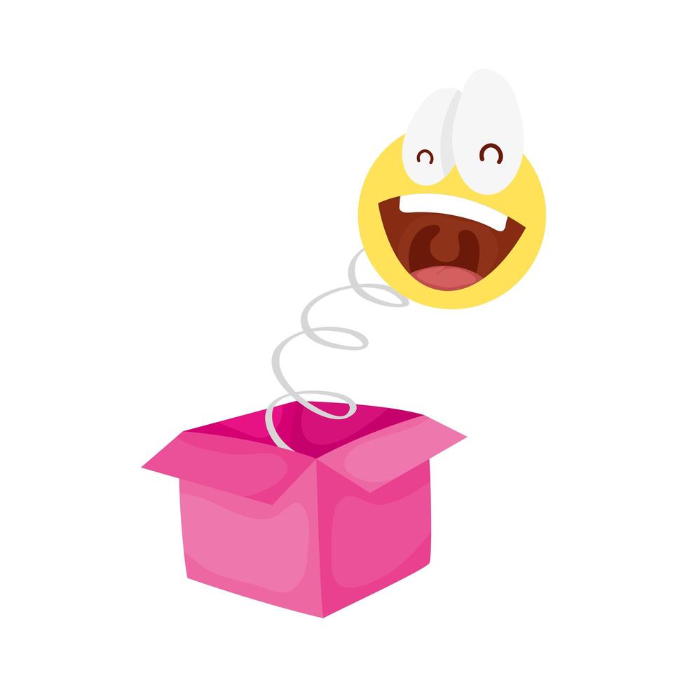 crazy emoji face in surprise box fools day vector