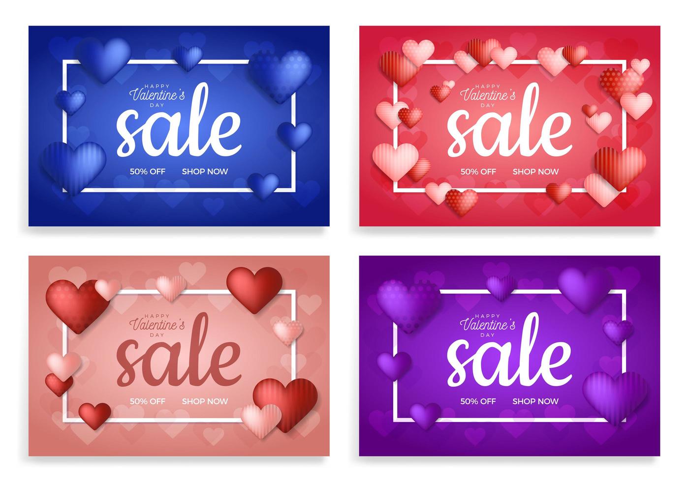 Hearts sale banner set vector