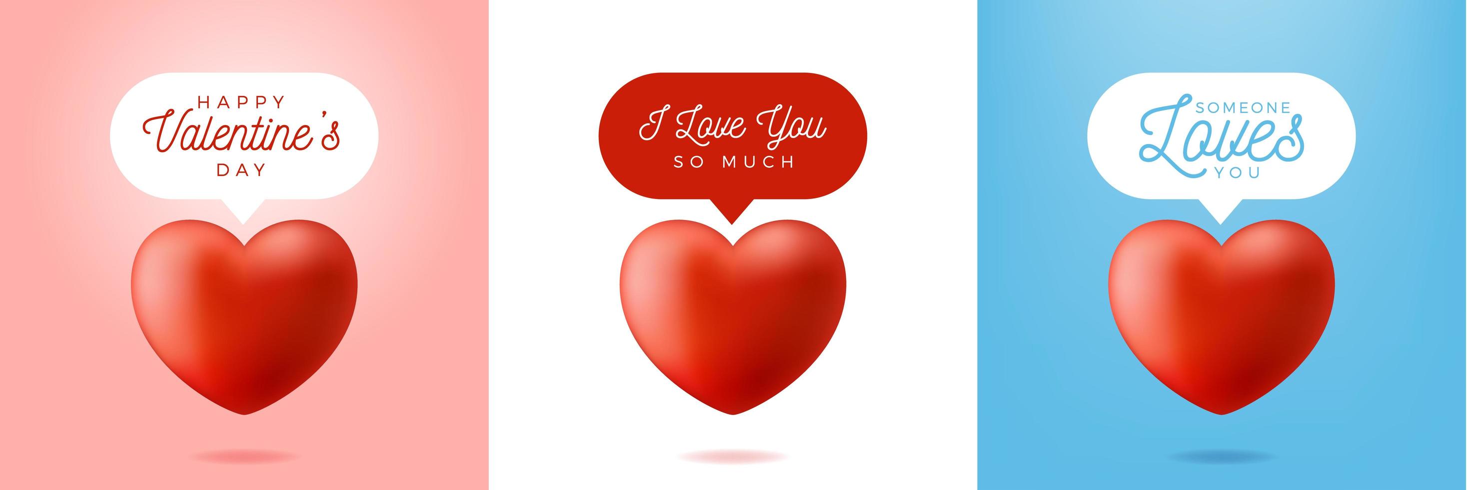 Valentine realistic red heart message set vector