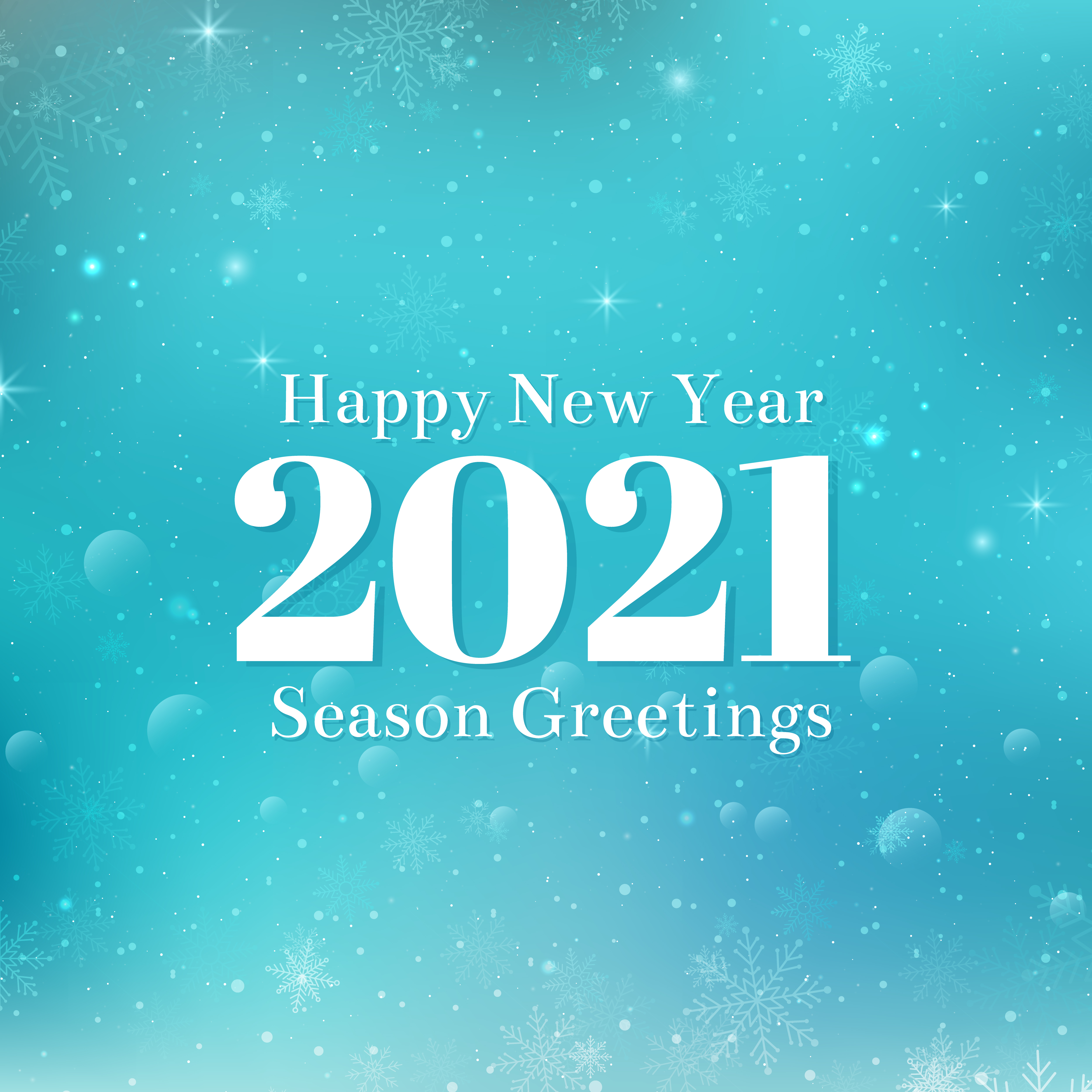 Happy New Year 2021 text design. Vector greeting illustration with white  numbers and snowflakes. Blue winter background with bokeh, lights and  snowflakes 1834547 Vector Art at Vecteezy