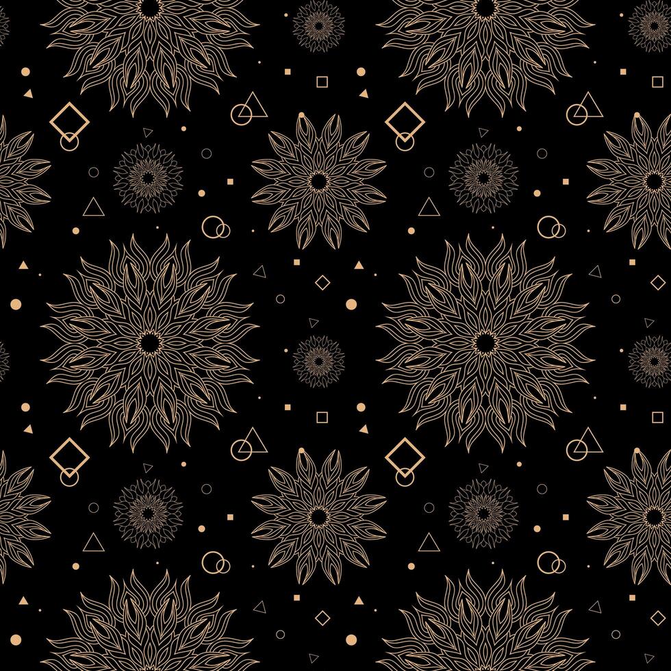 Occult sun mandala seamless pattern. Sacred Geometry Forms - Eye, Moon and Sun. vector