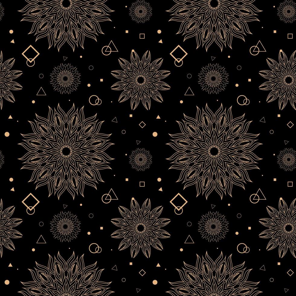 Occult sun mandala seamless pattern. Sacred Geometry Forms - Eye, Moon and Sun. vector