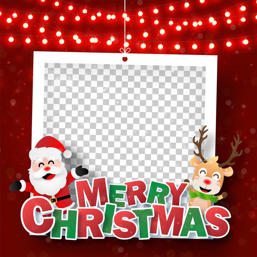 Christmas photo frame with Santa Claus and reindeer vector