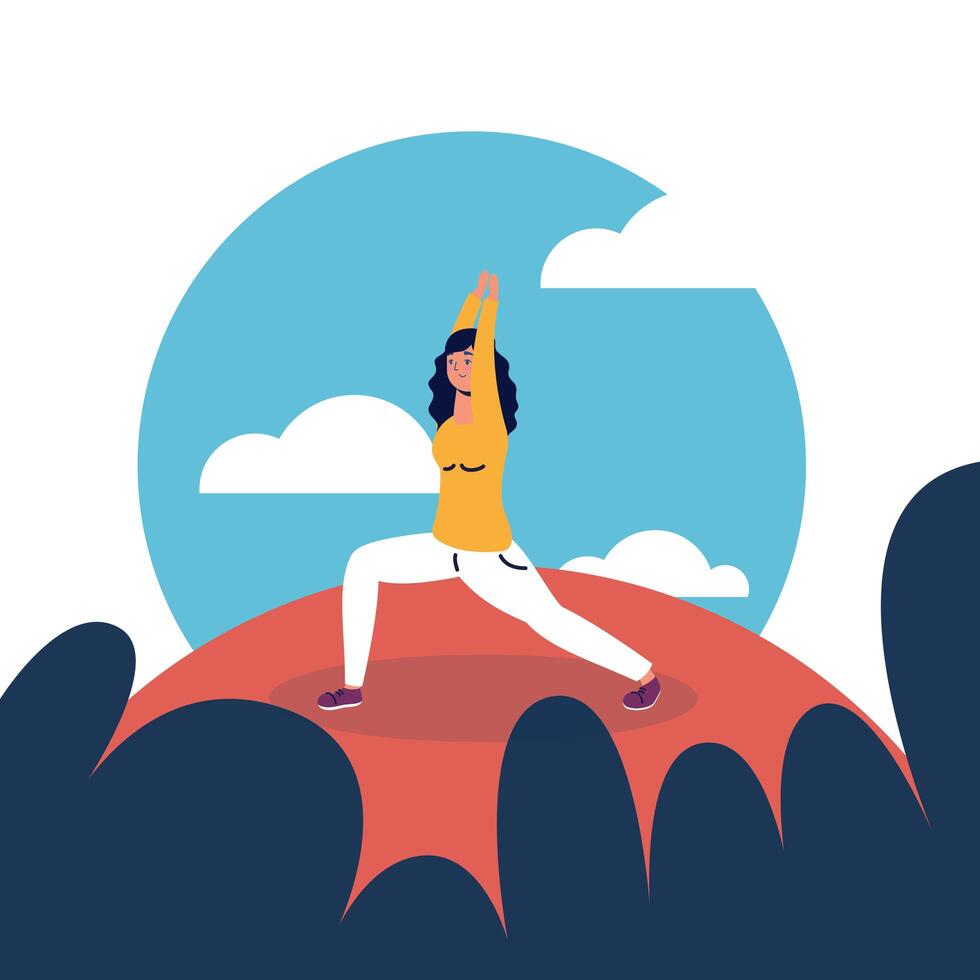 mujer haciendo yoga en el parque de diseño vectorial vector