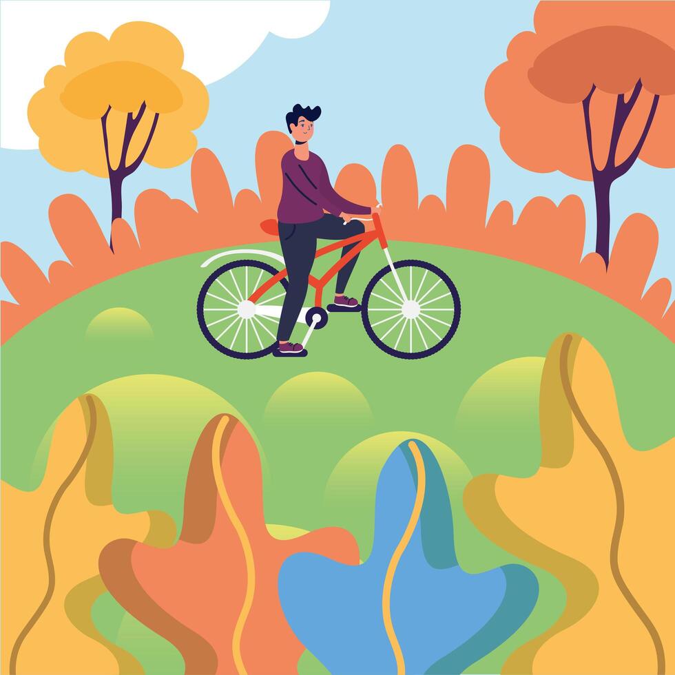 hombre montando bicicleta en el parque de diseño vectorial vector