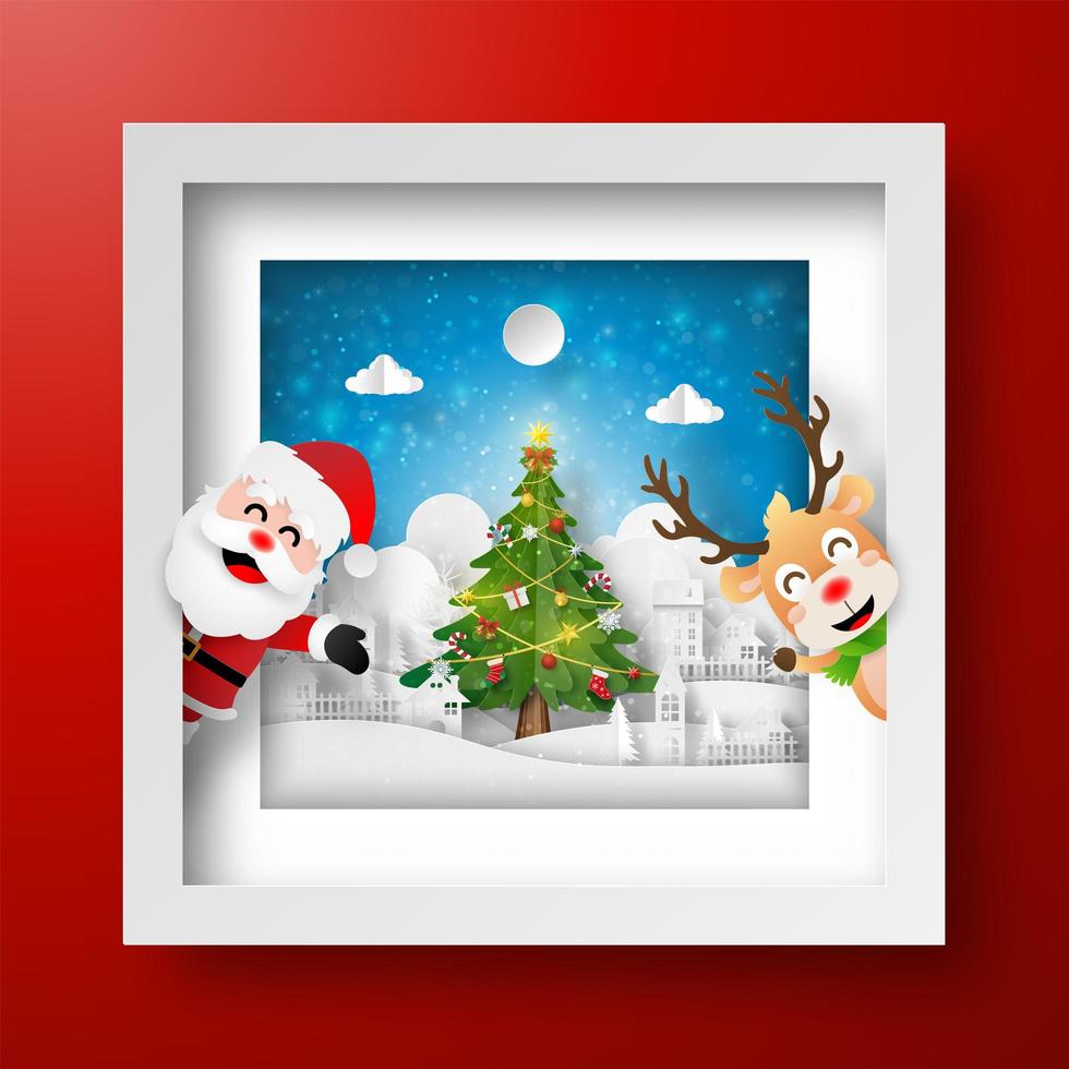 Christmas frame with Santa Claus and reindeer vector