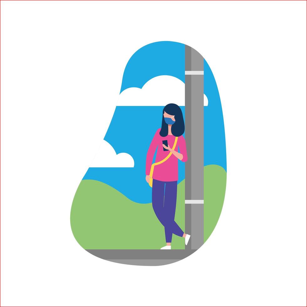 Woman with medical mask at lamppost vector design