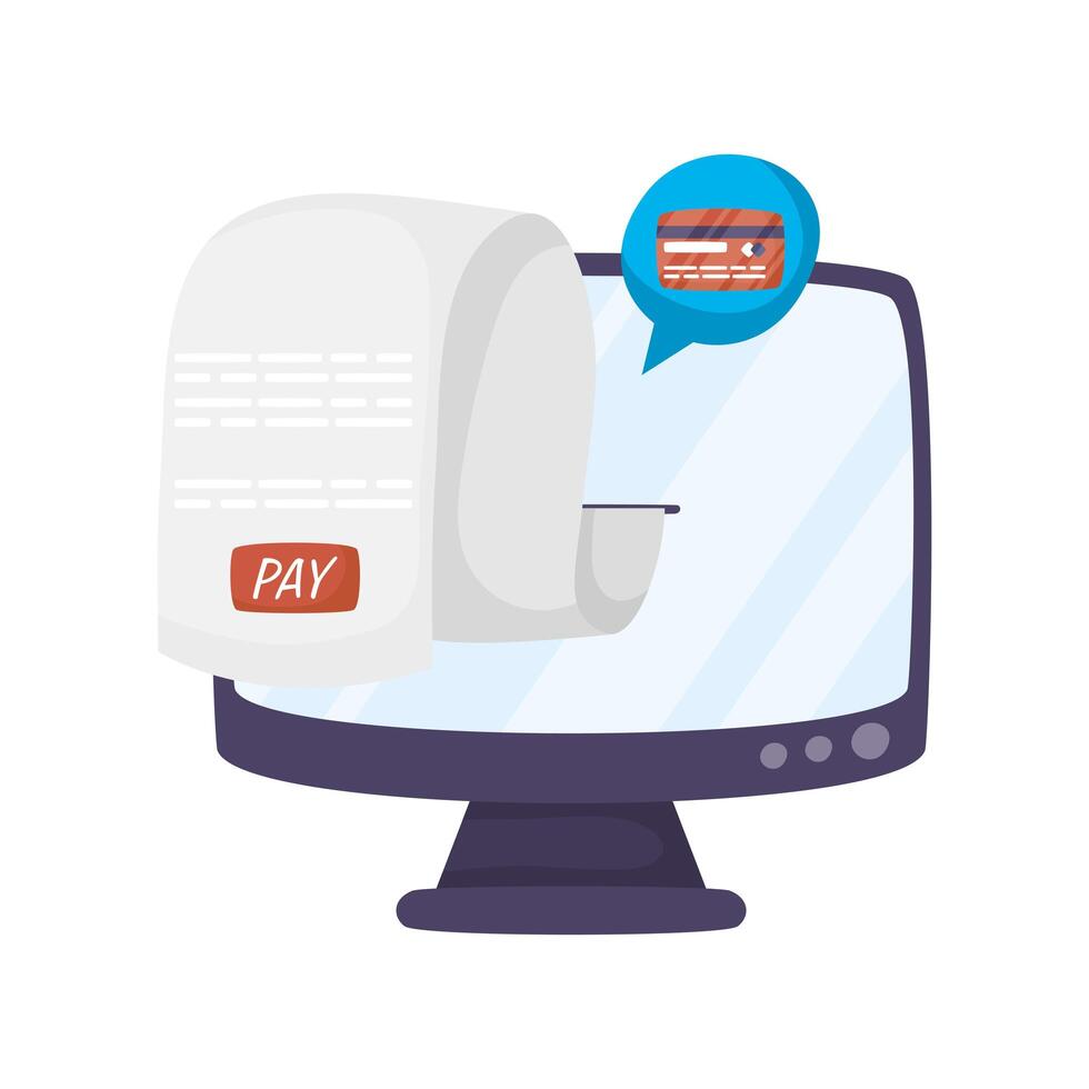 desktop with receipt ecommerce technology vector