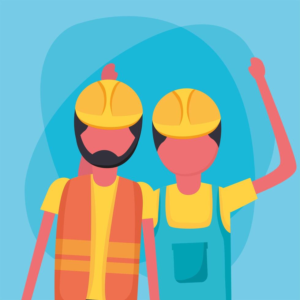 Hombres de la construcción con diseño vectorial de cascos vector