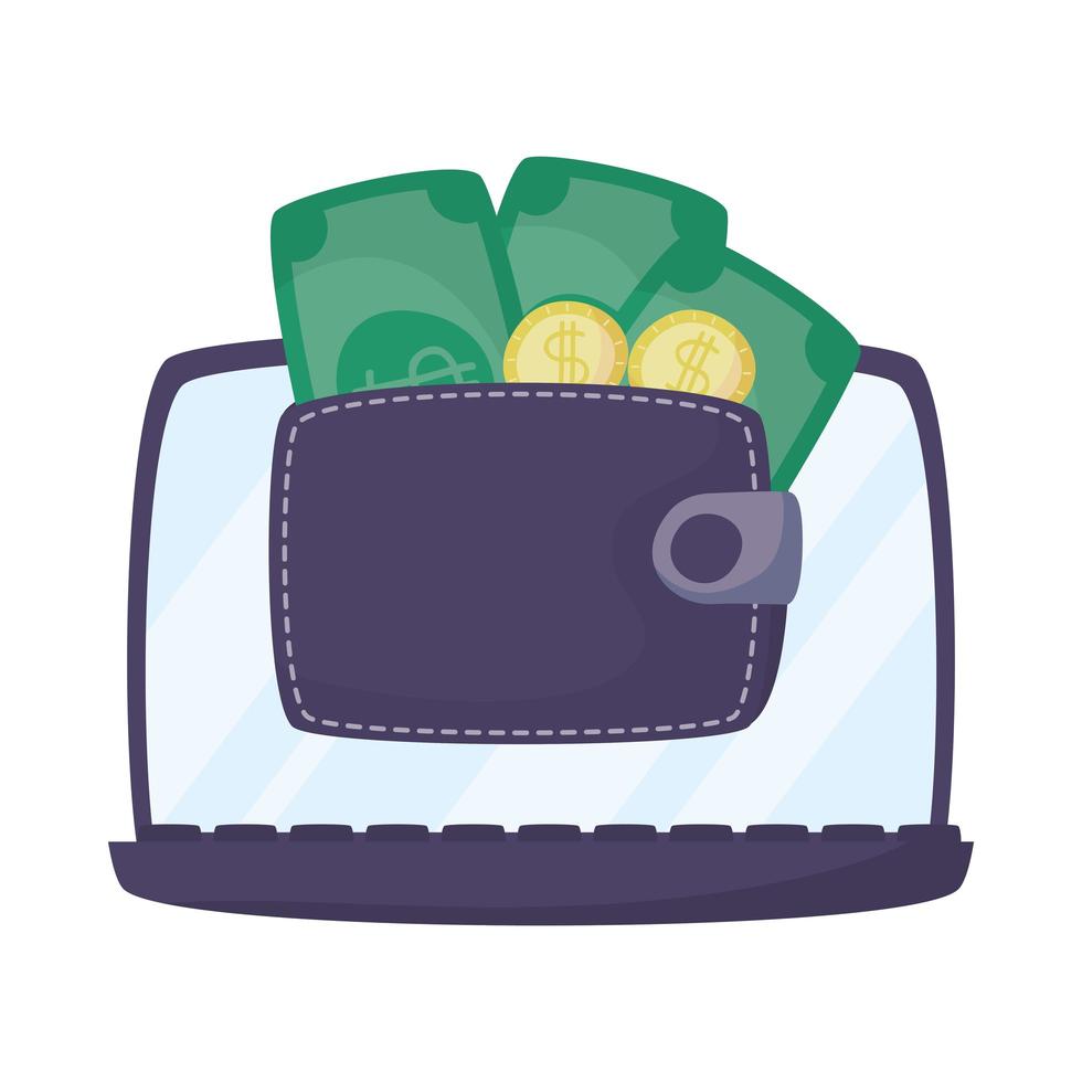 laptop computer with wallet and money vector