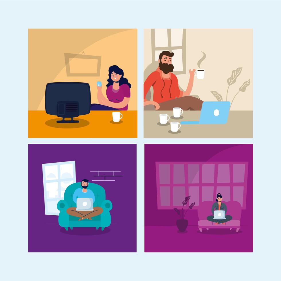 stay at home campaign set scenes vector