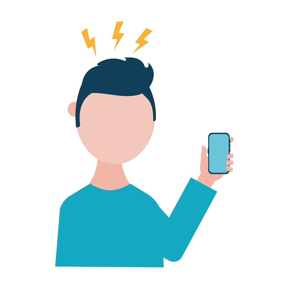 man with headache and smartphone vector design