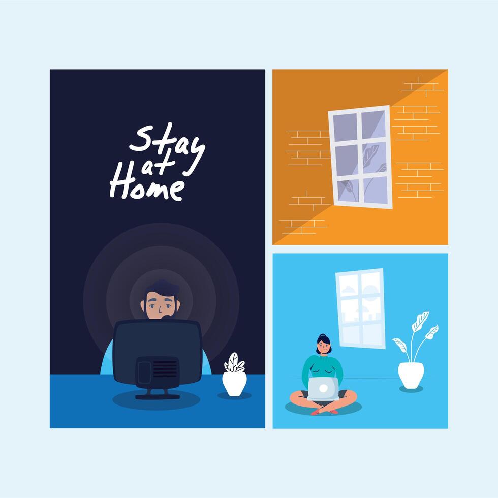 stay at home campaign set scenes vector