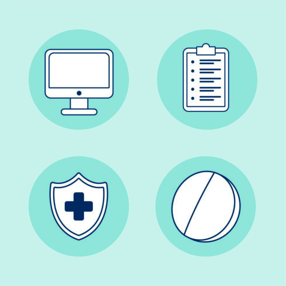 desktop with telemedicine technology and set icons vector
