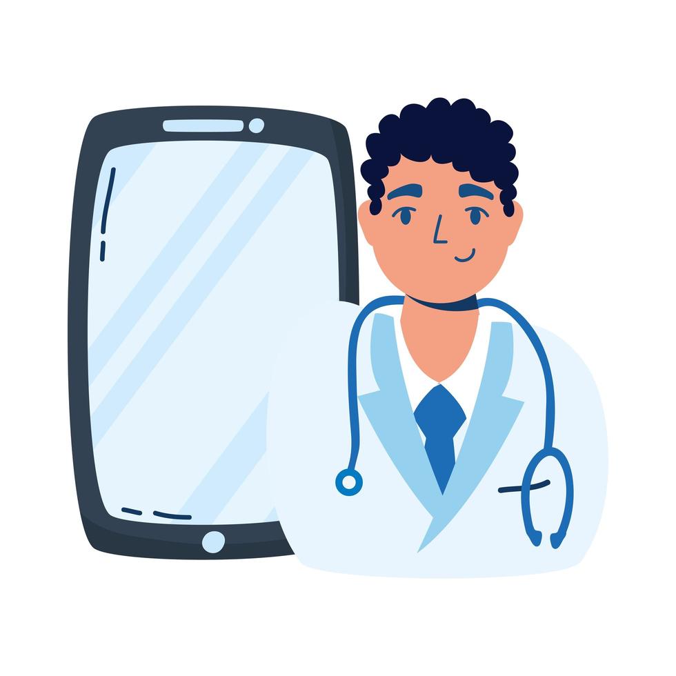 professional doctor with smartphone telemedicine vector