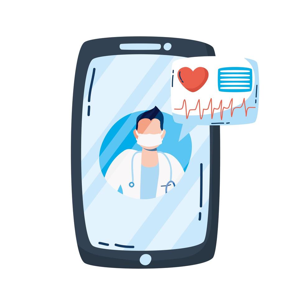 professional doctor with stethoscope in smartphone vector