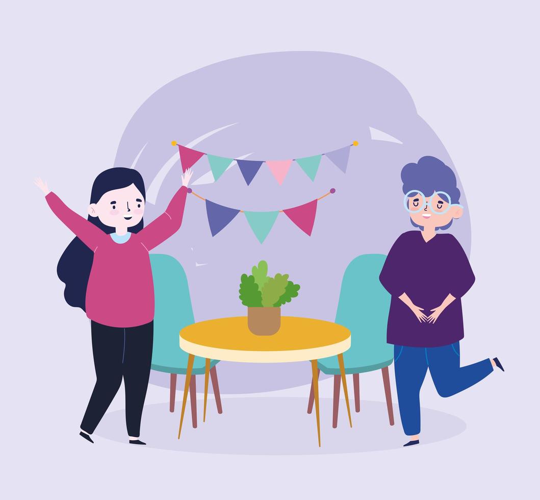 group of people together to celebrate a special event, happy couple party celebration in room vector