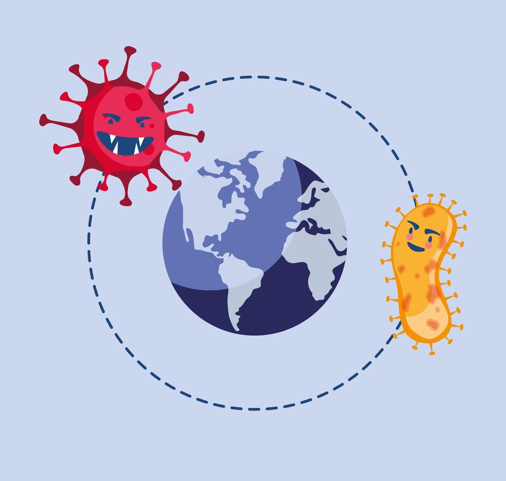 covid19 pandemic particles and earth planet vector