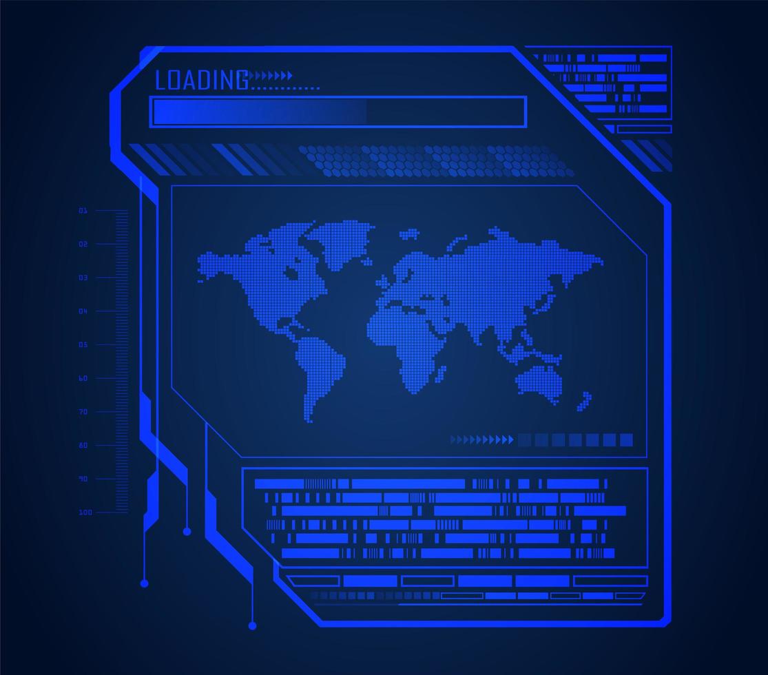 Future and technology blue hologram background with world map vector