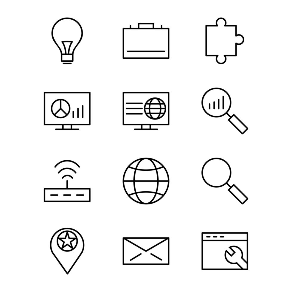 conjunto de iconos de optimización de motores de búsqueda para uso personal y comercial ... vector