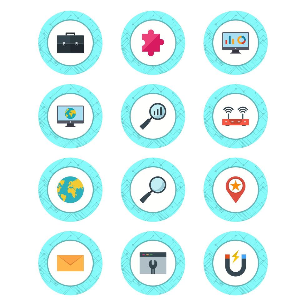 conjunto de iconos de optimización de motores de búsqueda para uso personal y comercial ... vector