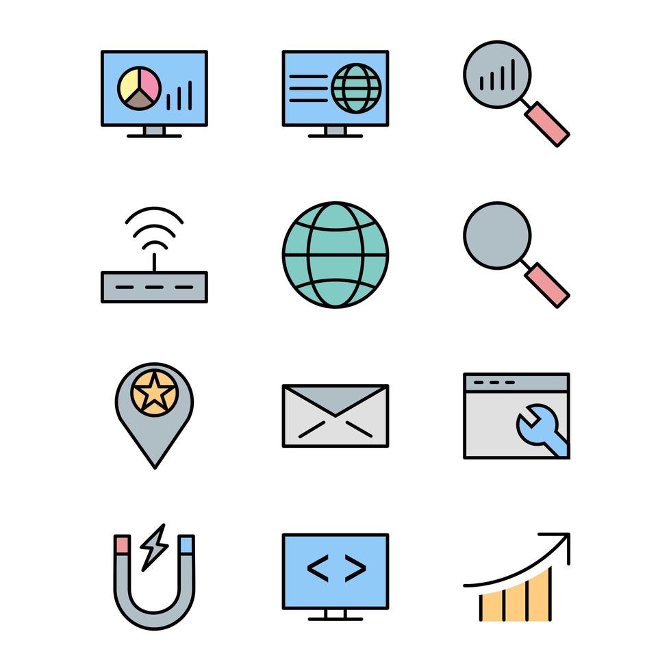 conjunto de iconos de optimización de motores de búsqueda para uso personal y comercial ... vector