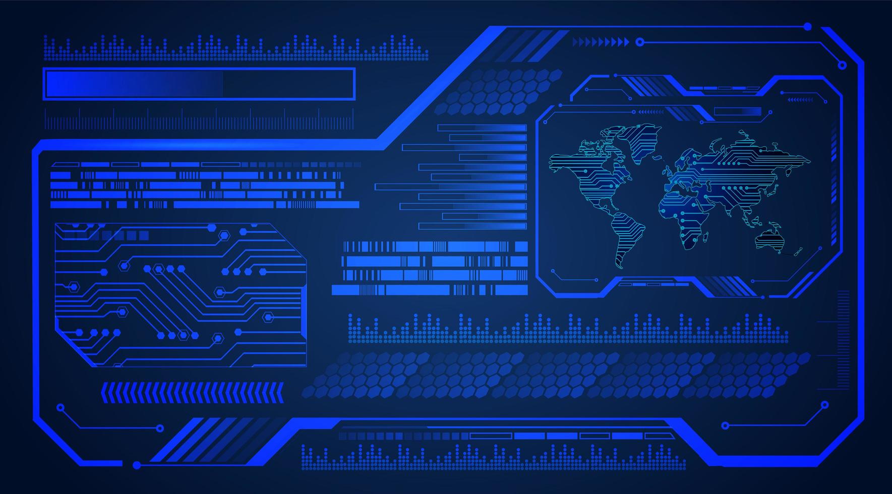 Future and technology blue hologram background with world map vector