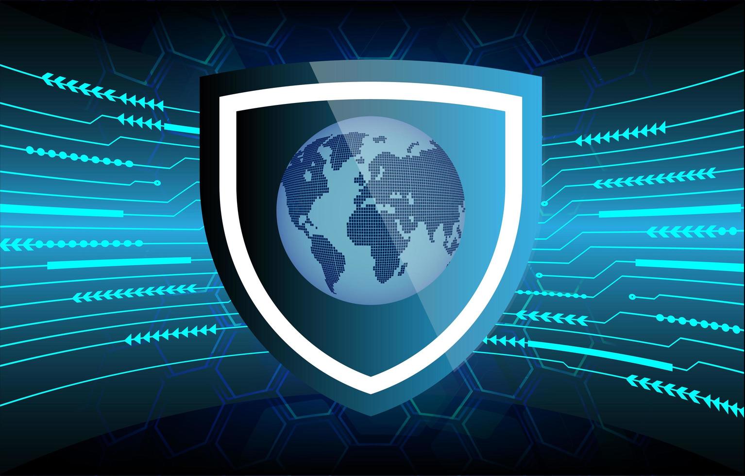 Future and technology blue security background with world map vector