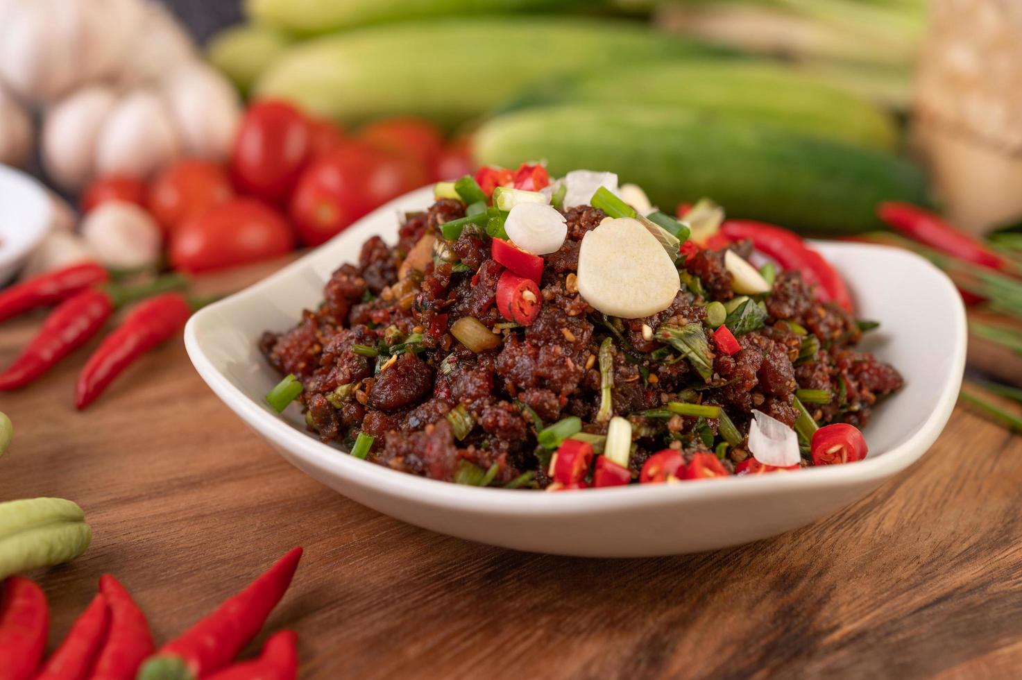 Colorful spicy minced meat photo