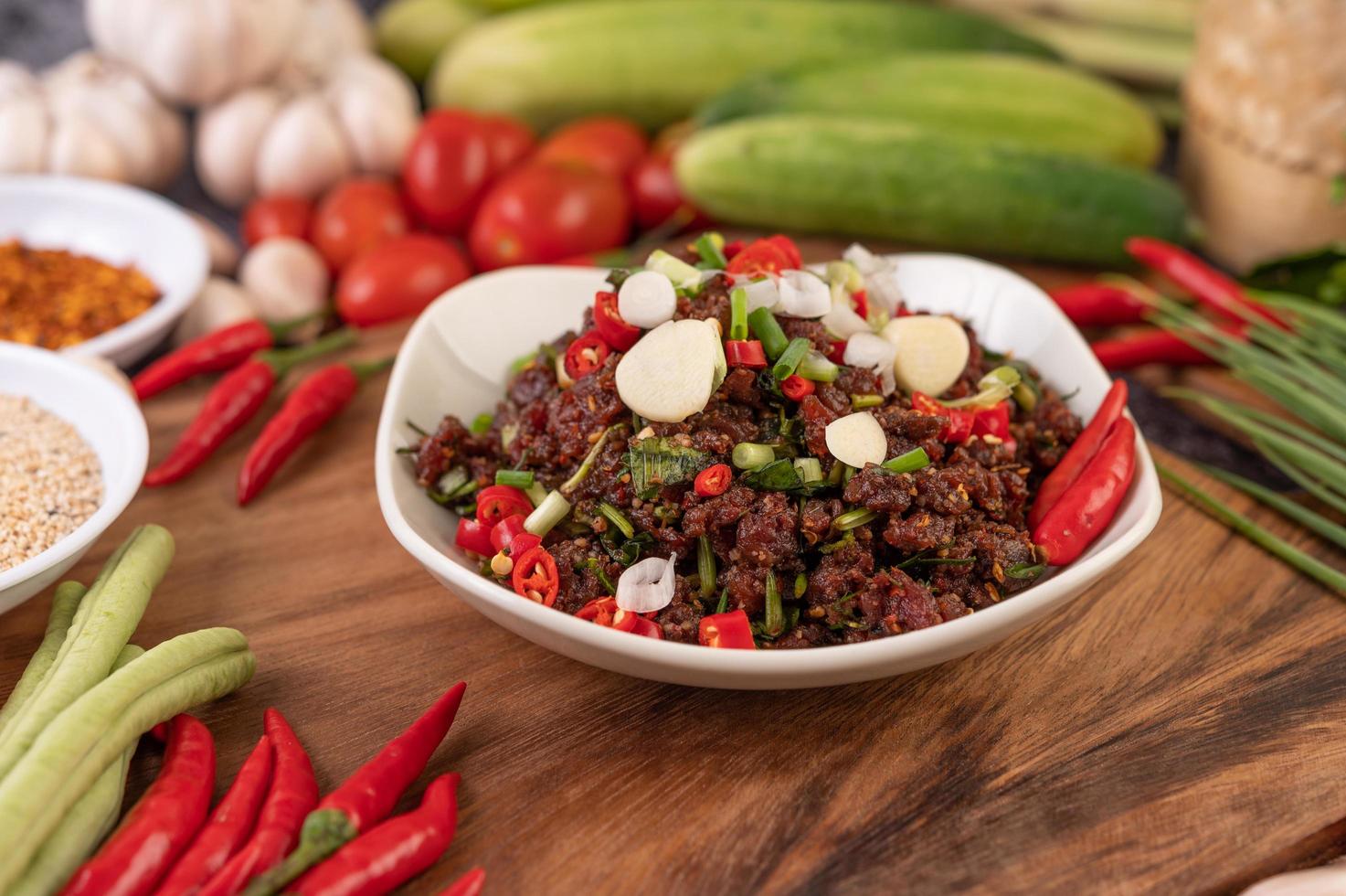 Spicy minced meat dish photo