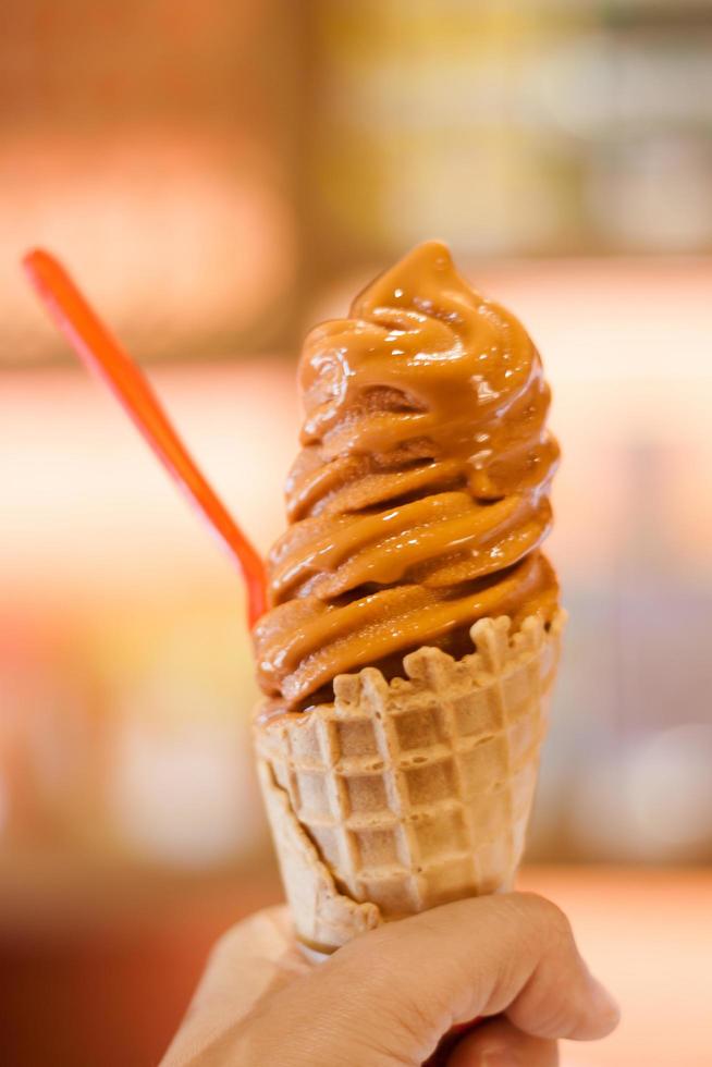 Hand holding an ice cream cone photo