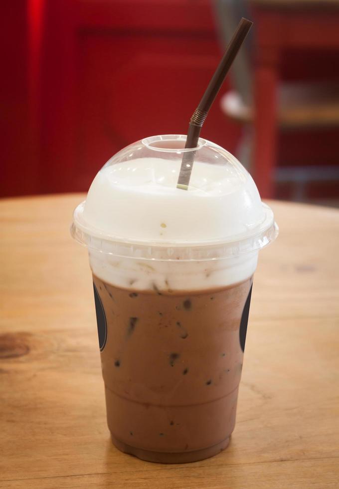 Close-up of an iced latte on a table photo