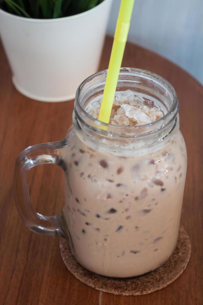 Close-up of iced coffee in a jar photo