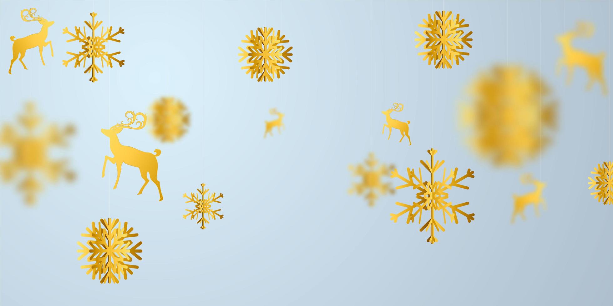 Merry Christmas and Happy New Year snowflake and deer background. vector