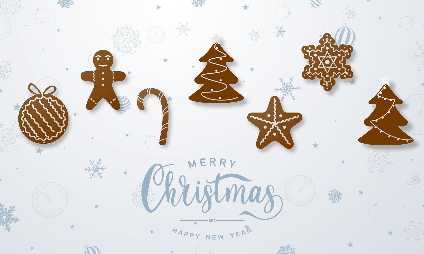 Merry Christmas and Happy New Year background. Celebration background template with gingerbread men. vector