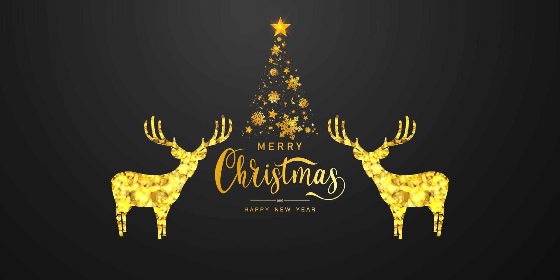 Merry Christmas and Happy New Year background. Celebration background template with deer bokeh. Luxury greeting rich card. vector