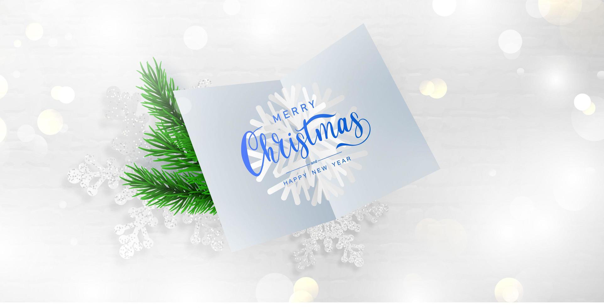 Merry Christmas and Happy New Year card and branches background. vector