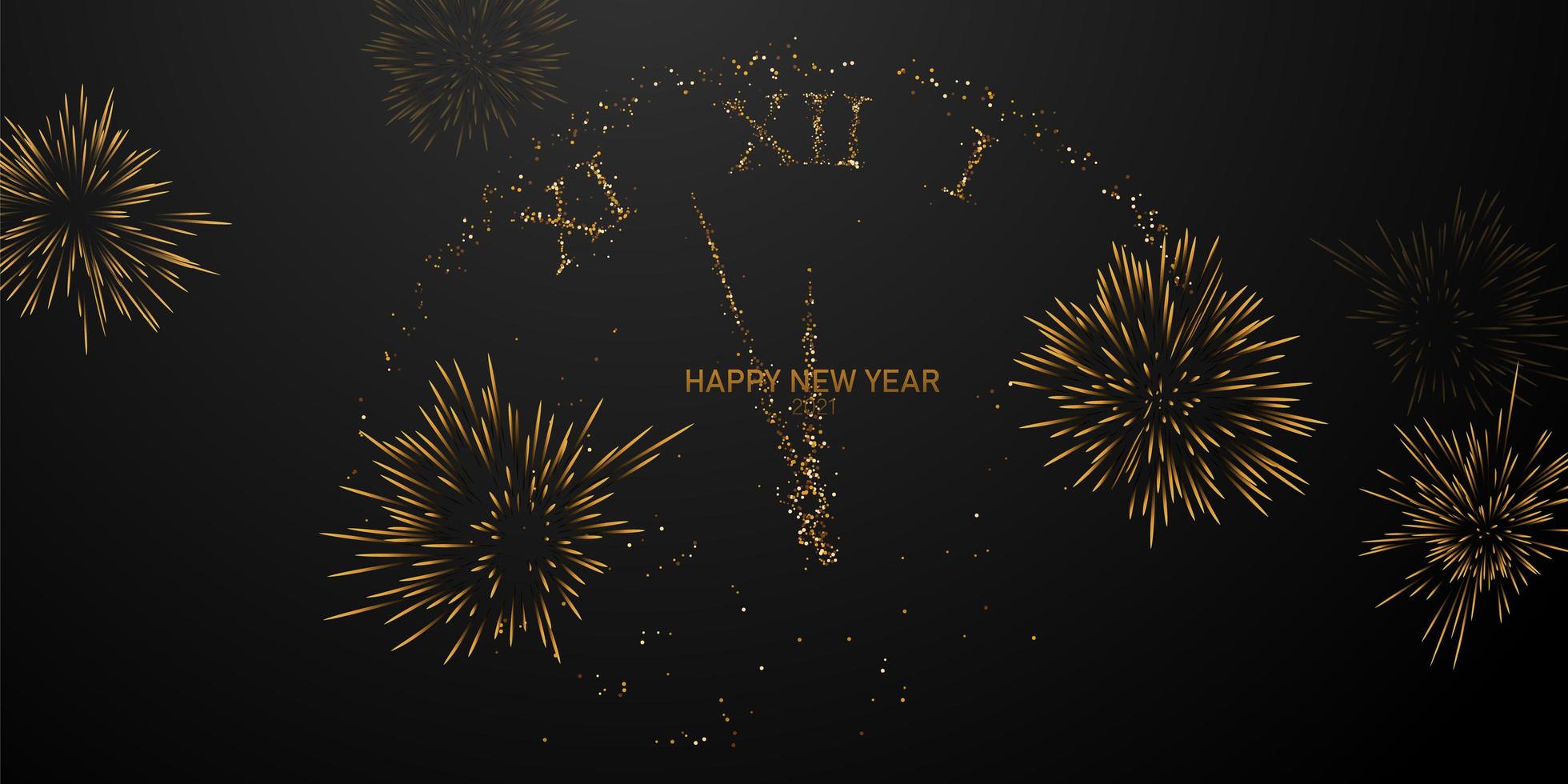 Happy New Year 2021 firework clock background. vector