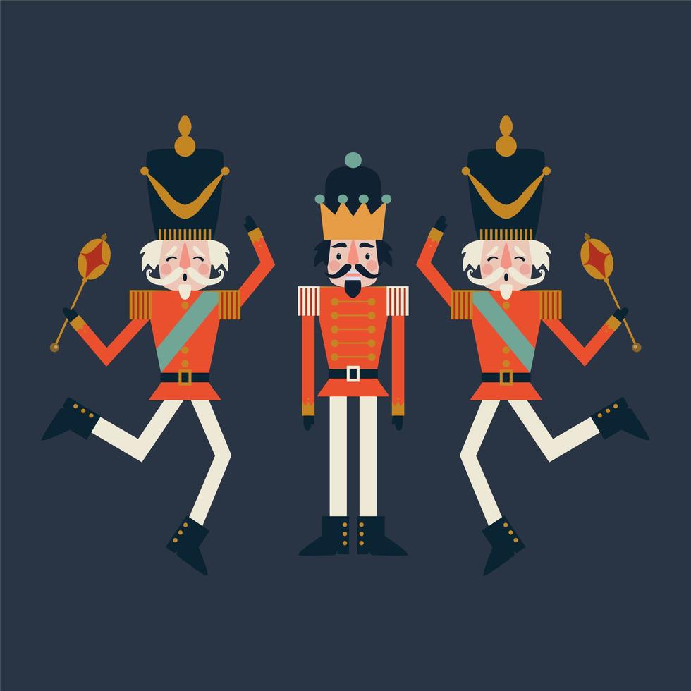 Nutcracker soldiers toy Christmas greeting card in vector format.