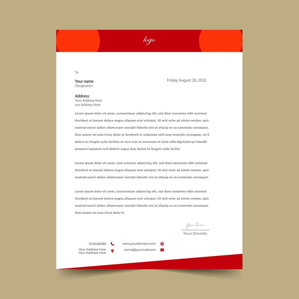 Red Letterhead Template Sheet vector