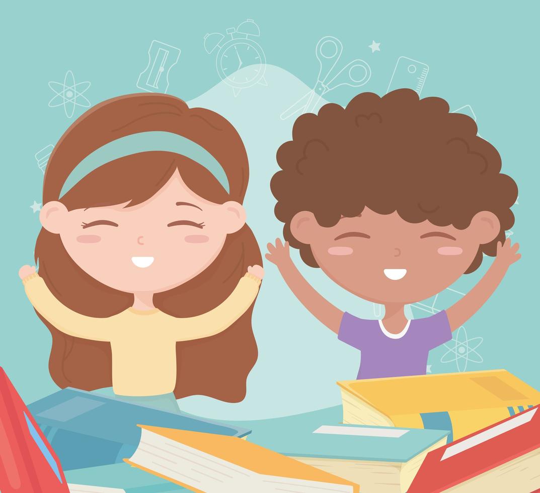 back to school, student boy and girl with books education cartoon vector