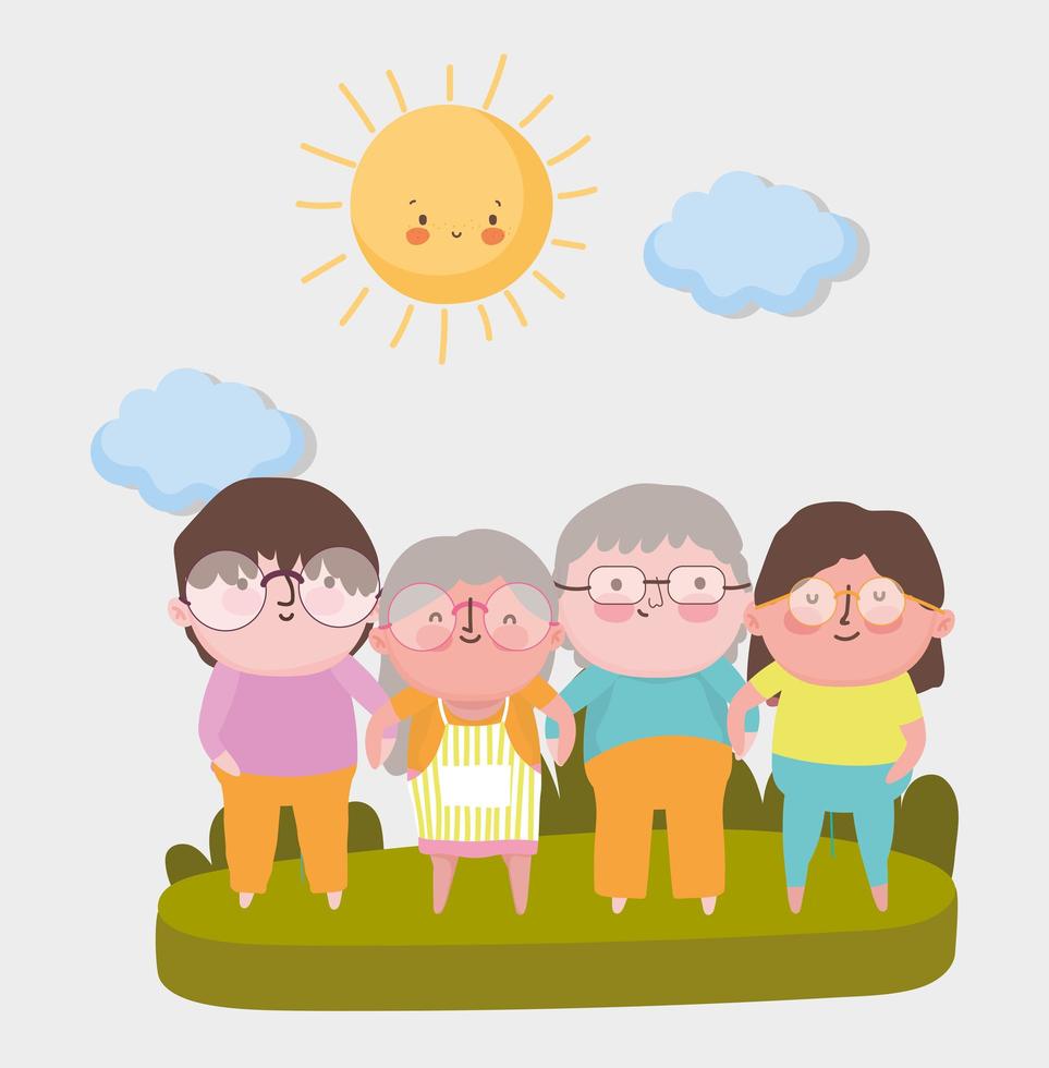 happy grandparents day, eldrely men and women couple holding hands in the landscape vector