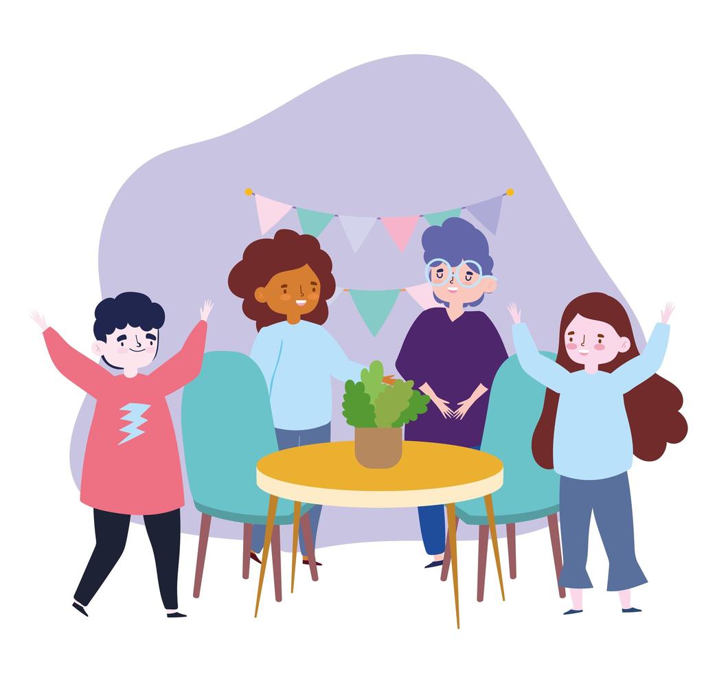 group of people together in home to celebrate a special event birthday vector