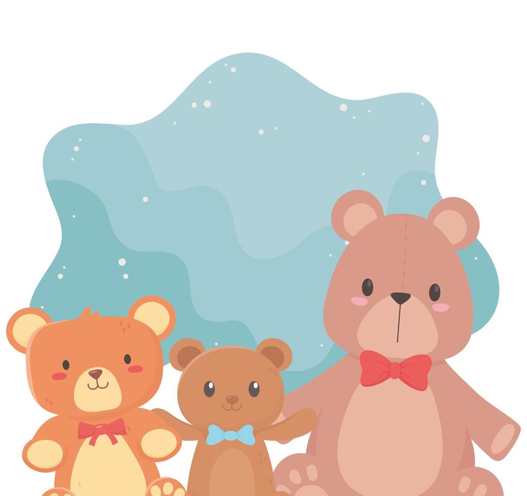 kids toys object amusing cartoon little teddy bears with bow vector